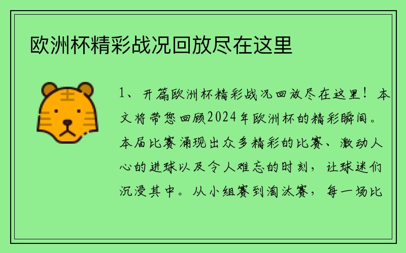 欧洲杯精彩战况回放尽在这里