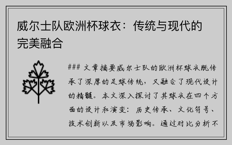 威尔士队欧洲杯球衣：传统与现代的完美融合